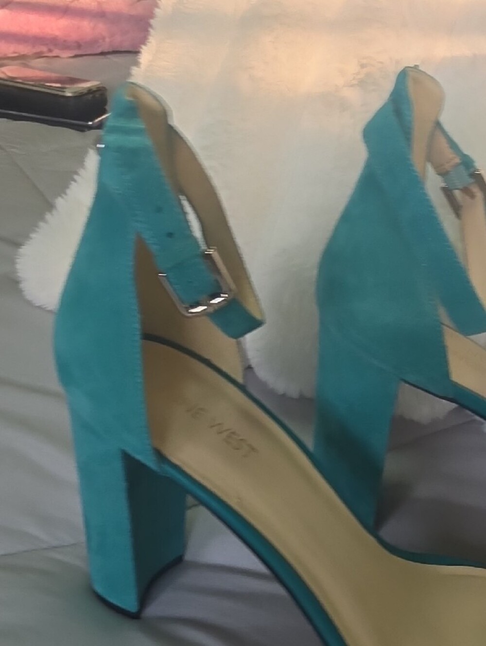Nine West Teal Open-Toe Ankle-Strap Block Heels - Picture 8 of 9
